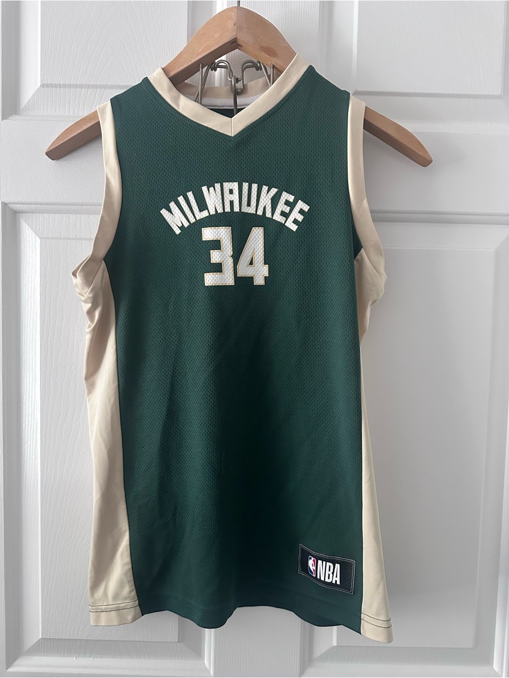 NBA Milwaukee Green and Cream #34 Kids Jersey